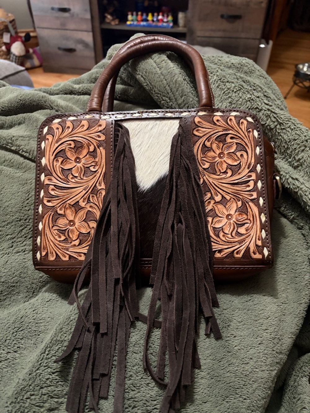 Brand new-Hand Made Western Tooled Leather with real Hide - Brown & Tan